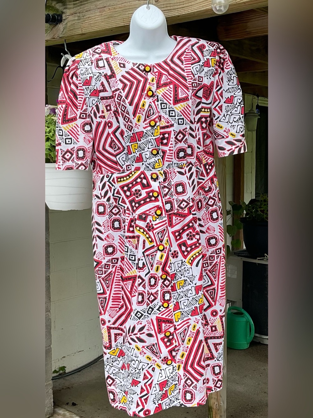 Success Dress Geometric Abstract Print Midi Dress Large Colorful Button Front